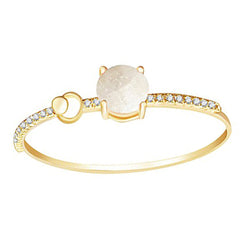 Gold-Tone Bangle Bracelet with 10mm White Opal and Cubic Zirconia