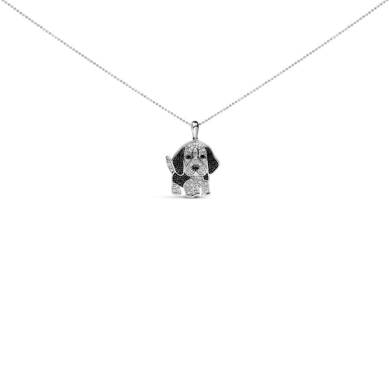 .925 Sterling Silver 1/4 Cttw White and Black Diamond Basset Hound Dog Pendant Necklace 18 inch (I-J Color, I2-I3 Clarity)