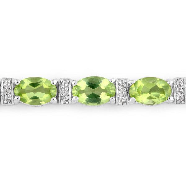 4.65 Carat Genuine Peridot and White Topaz .925 Sterling Silver Bracelet