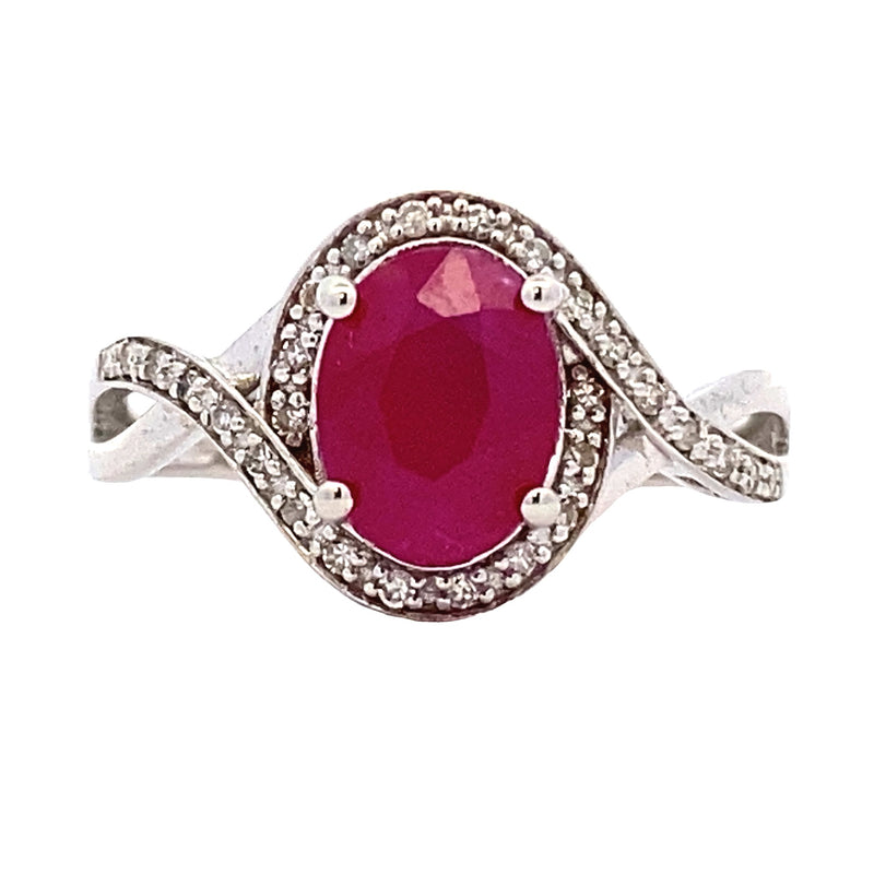 Natural 1.71ct Ruby Diamond Ring 14KT White Gold