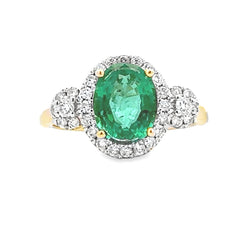 Natural 1.79ct Emerald Diamond Ring 14KT Yellow Gold