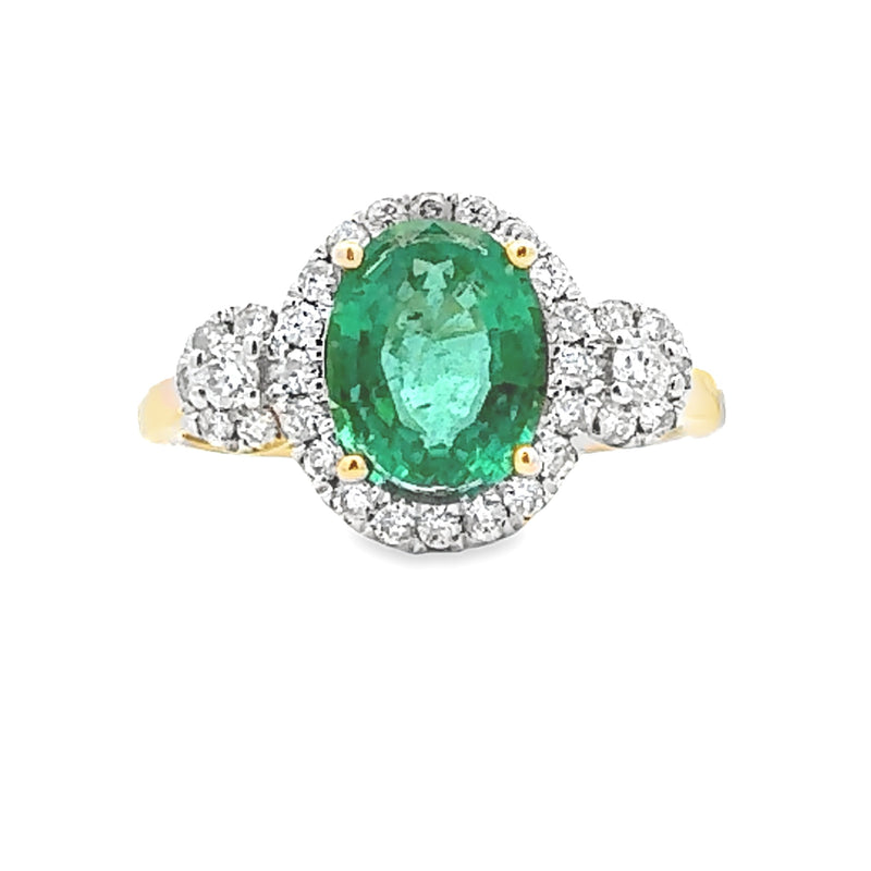 Natural 1.79ct Emerald Diamond Ring 14KT Yellow Gold