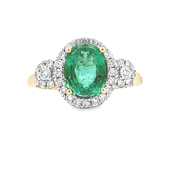 Natural 1.79ct Emerald Diamond Ring 14KT Yellow Gold