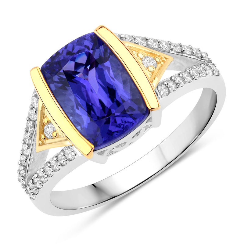 3.14 Carat Genuine Tanzanite and White Diamond 14K White Gold Ring