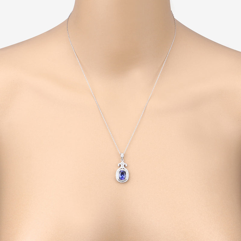 2.44 Carat Genuine Tanzanite and White Diamond 14K White Gold Pendant