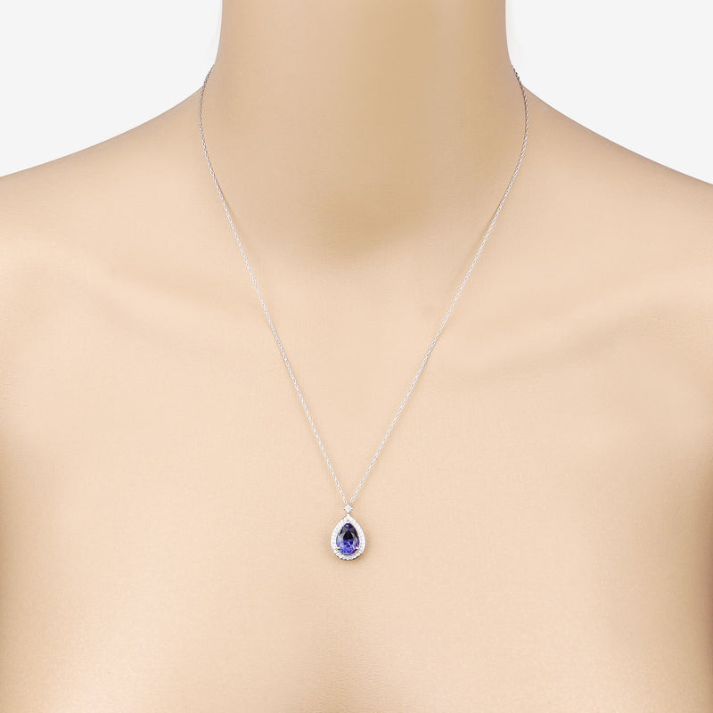 2.20 Carat Genuine Tanzanite and White Diamond 14K White Gold Pendant