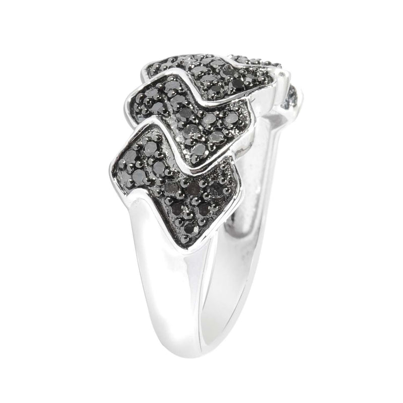 Sterling Silver with Genuine Black Diamond ZigZag Ring