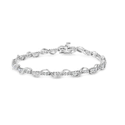 10K White Gold 1.00 Cttw Round-Cut Diamond Tennis Bracelet with Swirl Link (H-I Color, I3 Clarity) - 7" Inches