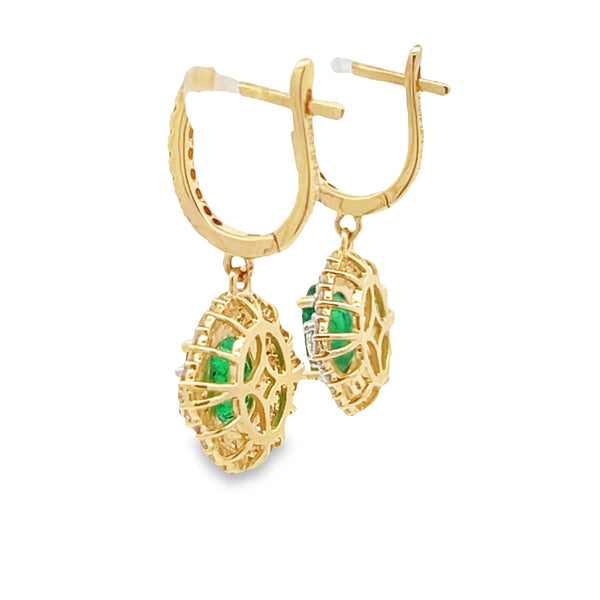 2.48ct Emerald Diamond Dangle Earrings 14KT Yellow Gold