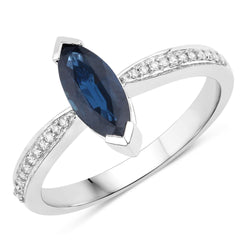 1.44 Carat Genuine Blue Sapphire and White Diamond 14K White Gold Ring