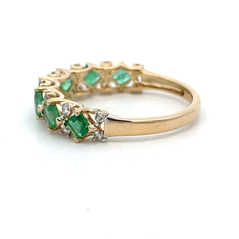 Emerald Diamond Wedding Band Ring 14KT Yellow Gold