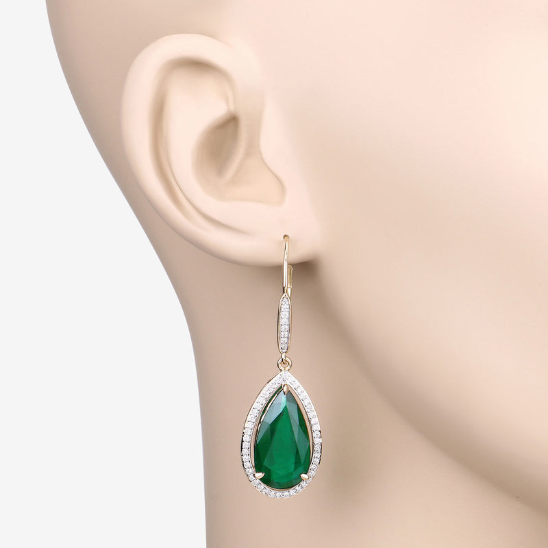 IGI Certified 16.15 Carat Genuine Zambian Emerald and White Diamond 14K Yellow Gold Earrings