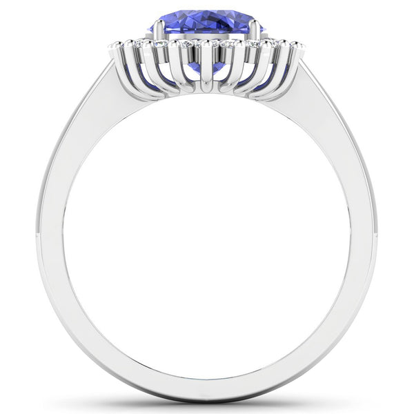 1.34 Carat Genuine Tanzanite and White Diamond 14K White Gold Ring