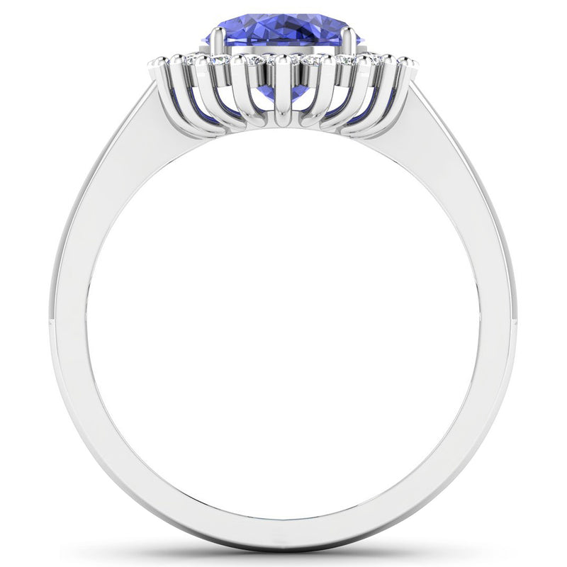 1.34 Carat Genuine Tanzanite and White Diamond 14K White Gold Ring