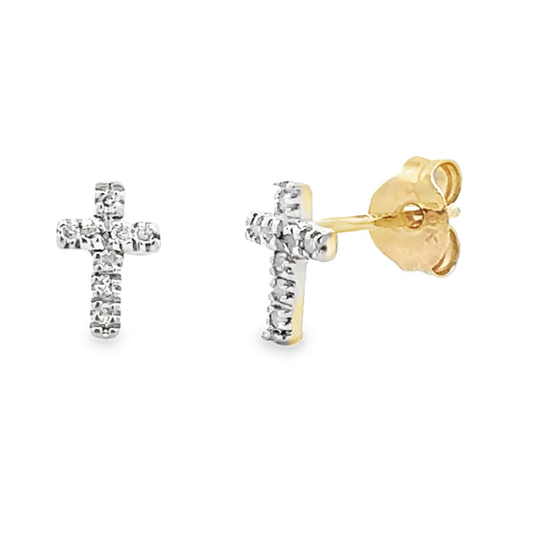 Natural .05ct Diamond Cross Earrings 10KT Yellow Gold