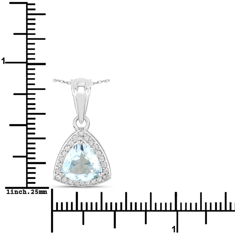 1.49 Carat Genuine Aquamarine and White Diamond 14K White Gold Pendant