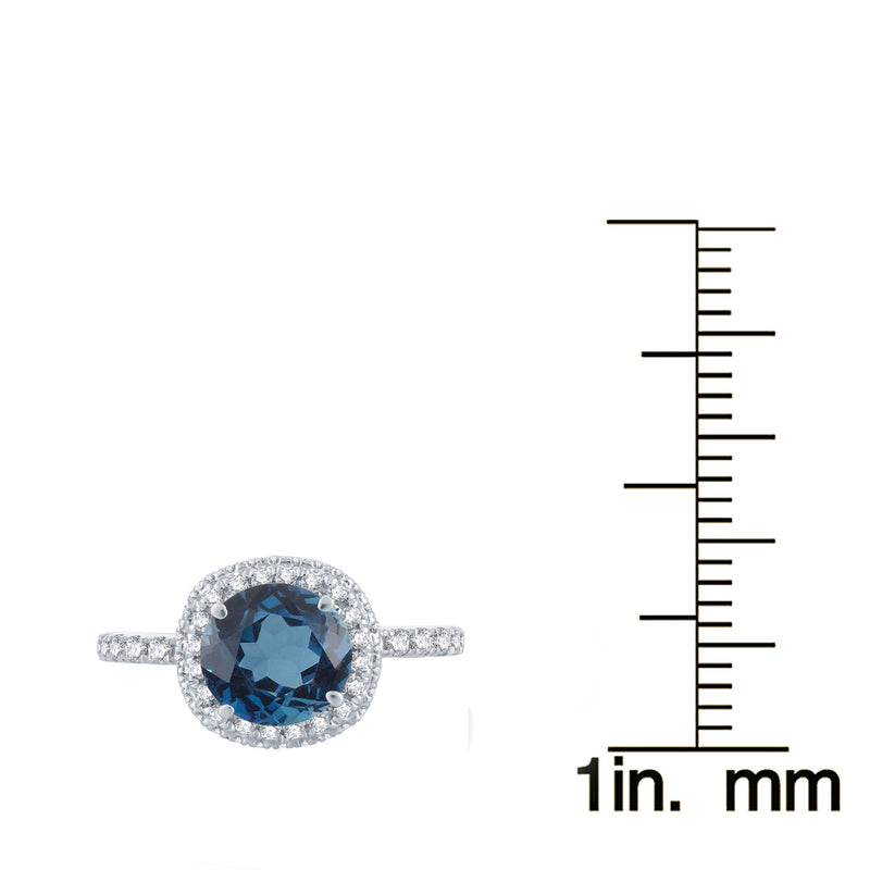 V3 Jewelry Natural London Blue Topaz & Sterling Silver Double-Halo Round-Cut Ring