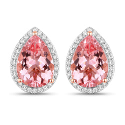 3.26 Carat Genuine Morganite and White Diamond 14K Rose Gold Earrings