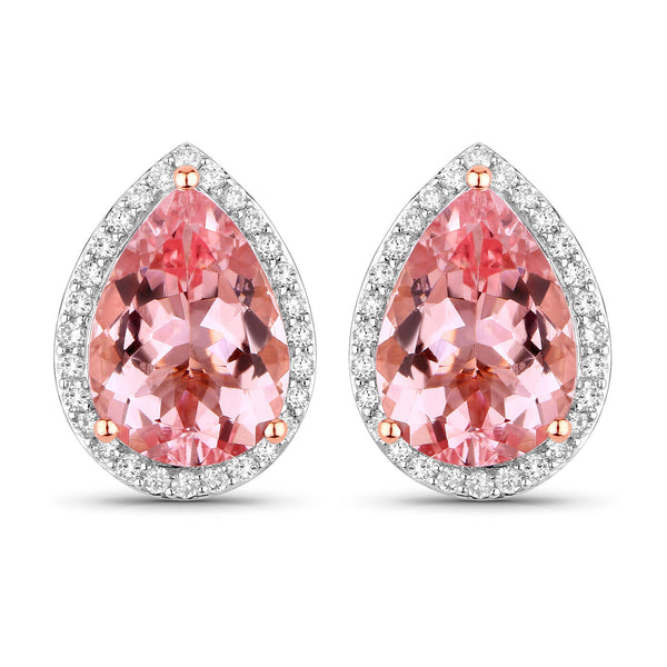 3.26 Carat Genuine Morganite and White Diamond 14K Rose Gold Earrings