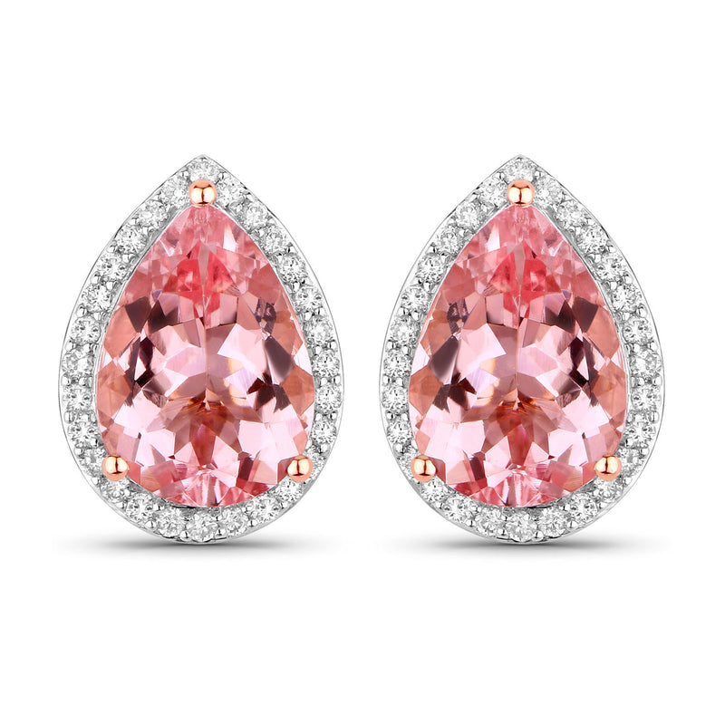 3.26 Carat Genuine Morganite and White Diamond 14K Rose Gold Earrings