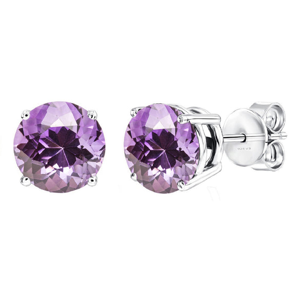 V3 Jewelry Sterling Silver Set of 3 -Natural Amethyst, White Topaz and Sky Blue Topaz Stud Earrings