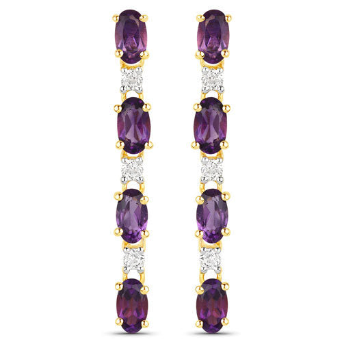 1.68 Carat Genuine Amethyst and White Topaz .925 Sterling Silver Earrings