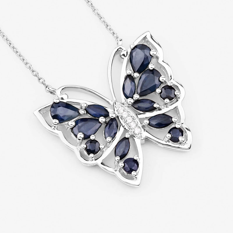 2.94 Carat Genuine Blue Sapphire and White Zircon .925 Sterling Silver Necklace