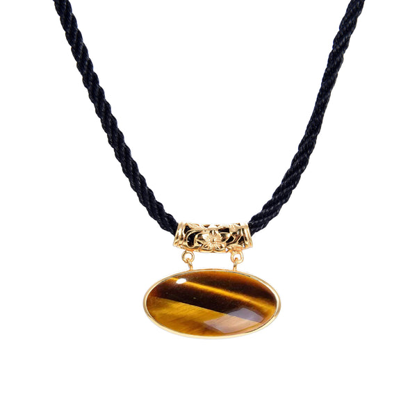 Tiger Eye Gold plated Sterling Silver Pendant with 18" Black Cord