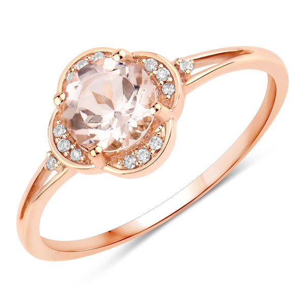 0.74 Carat Genuine Morganite and White Diamond 10K Rose Gold Ring