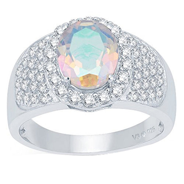 V3 Jewelry Mercury Opal Topaz & White Topaz Pavé Oval Halo Ring