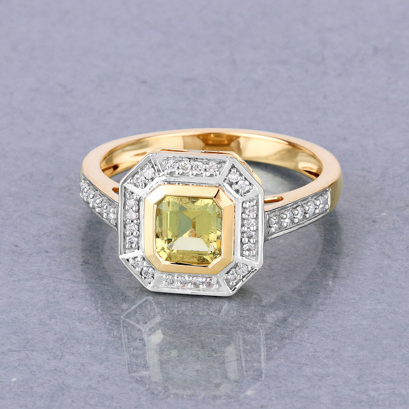 0.84 Carat Genuine Yellow Sapphire and White Diamond 14K Yellow Gold Ring