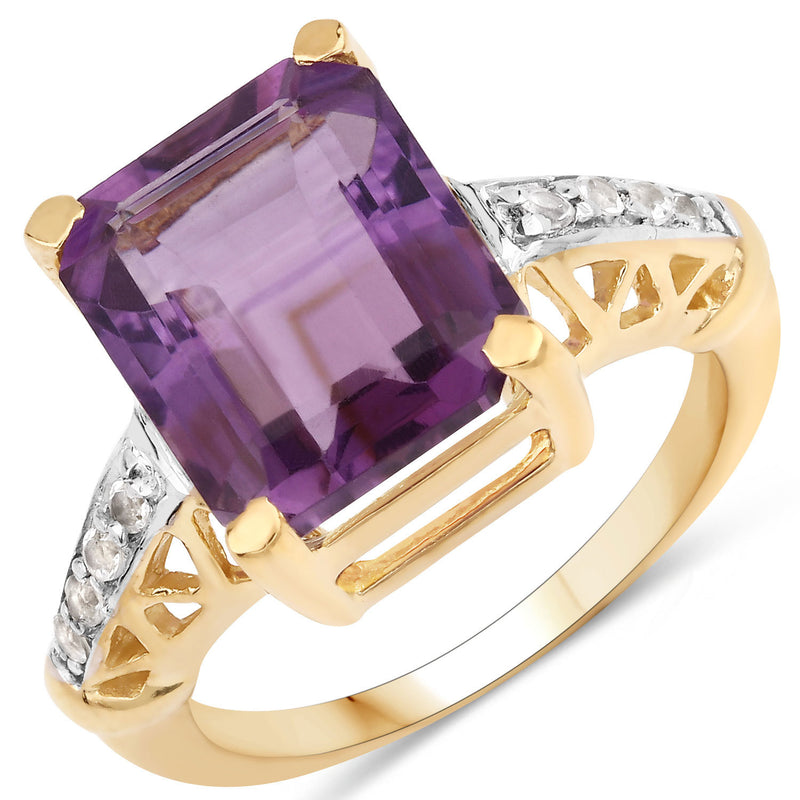 4.83 Carat Genuine Amethyst and White Topaz .925 Sterling Silver Ring
