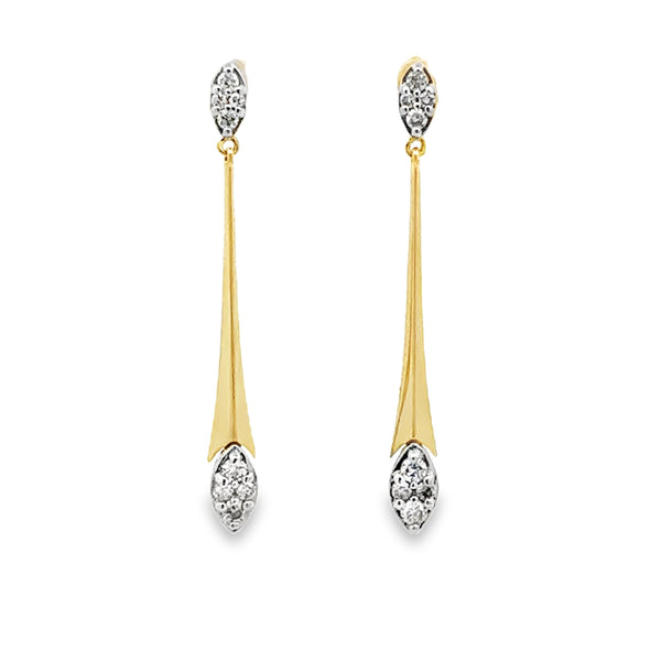 Natural .50ct Diamond Dangle Earrings 14KT Yellow Gold