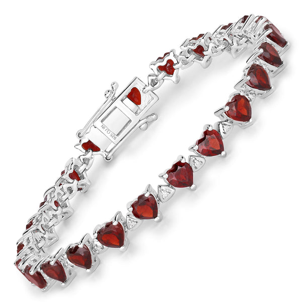 11.62 Carat Genuine Garnet and White Diamond .925 Sterling Silver Bracelet