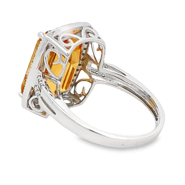 Natural 4.42ct Citrine Diamond Ring 14KT White Gold