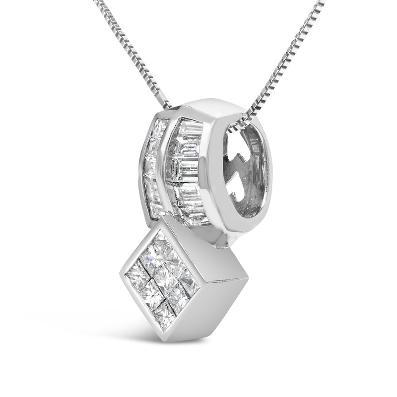 14K White Gold 1 1/2 Cttw Princess and Baguette Cut Diamond Multi-shape 18" Pendant Necklace (G-H Color, VS1-VS2 Clarity)