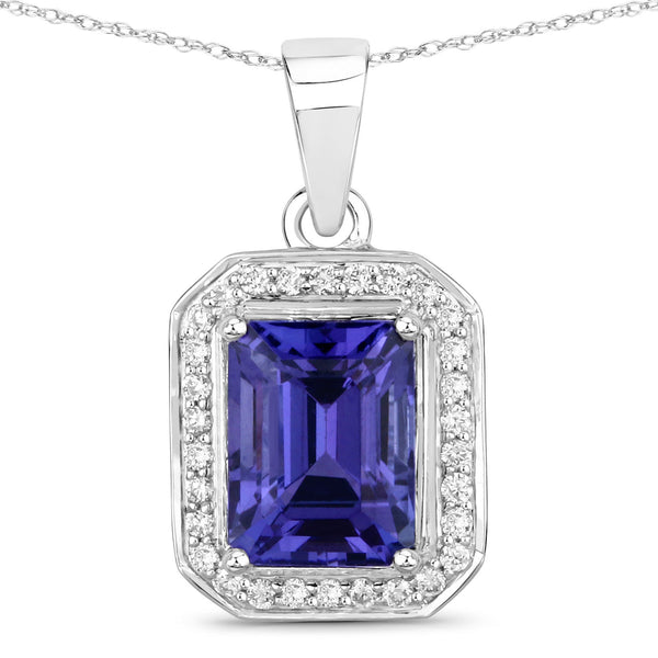 2.80 Carat Genuine Tanzanite and White Diamond 14K White Gold Pendant