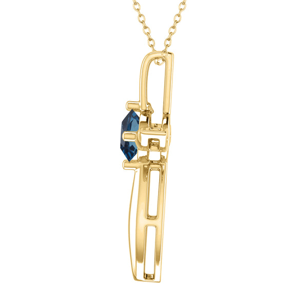 V3 Jewelry 18K Gold Plated with Round Natural London Blue Topaz Cross Pendant with 18" Chain