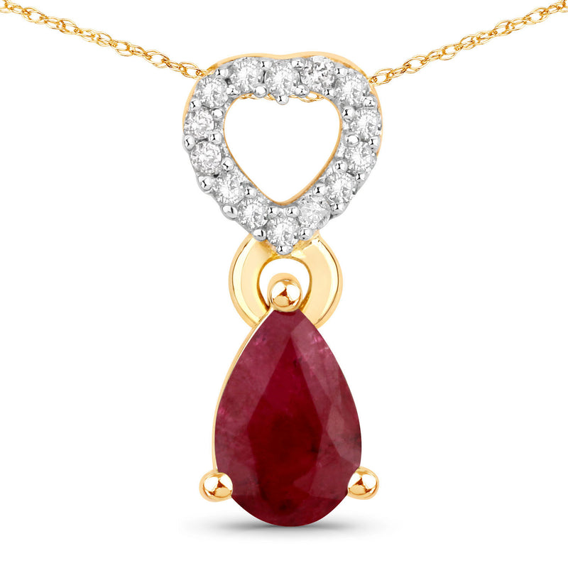 0.44 Carat Genuine Mozambique Ruby And White Diamond 10K Yellow Gold Pendant