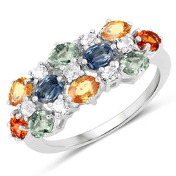 2.28 Carat Genuine Multi Sapphire and White Topaz .925 Sterling Silver Ring