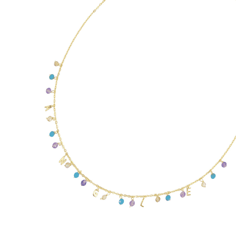 V3 Jewelry Natural Apatite, Amethyst and Champagne Zircon Angle Station 18K gold plated Necklace