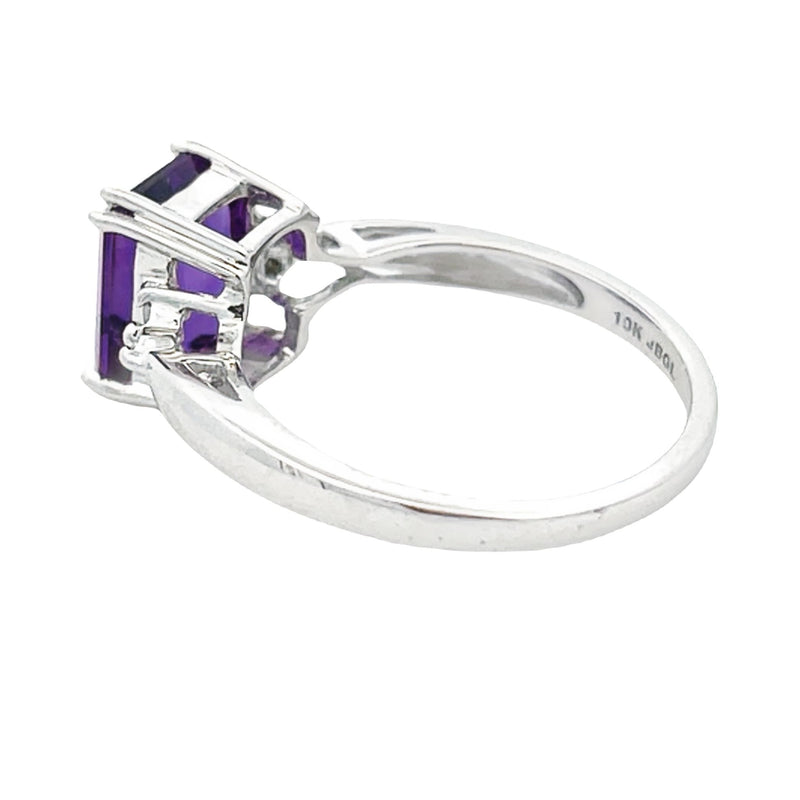 Genuine 2.18ct Amethyst Diamond Ring 10KT White Gold