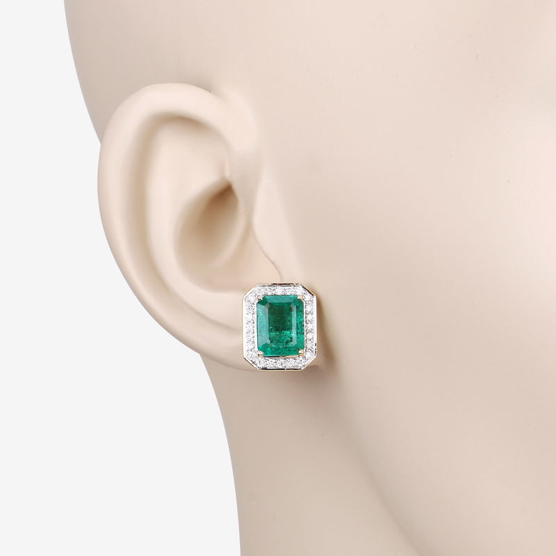 IGI Certified 5.24 Carat Genuine Zambian Emerald and White Diamond 14K Yellow Gold Earrings