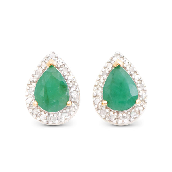 18k Yellow Gold Plated 925 Sterling Silver Emerald 0.12 Diamond Earrings for Women