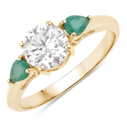 1.28 Carat Genuine Emerald and Lab Grown Diamond 14K Yellow Gold Ring