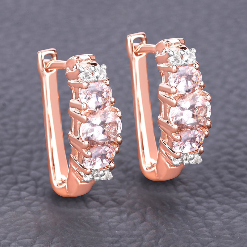 1.32 Carat Genuine Morganite and White Topaz .925 Sterling Silver Earrings