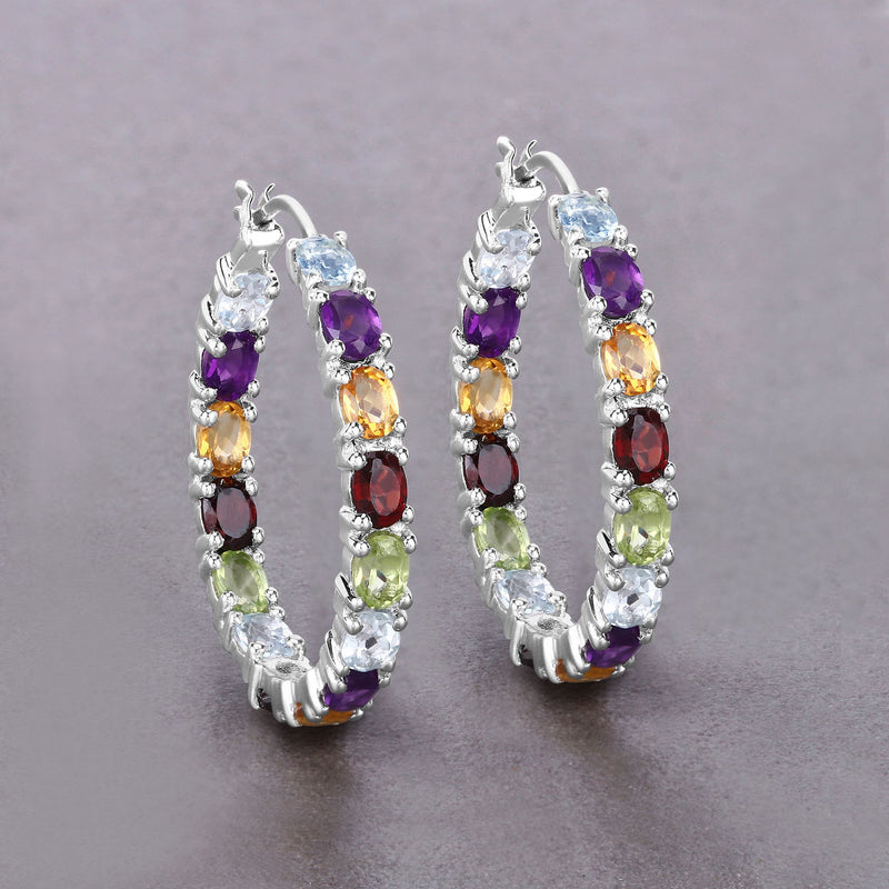 5.44 Carat Genuine Multi Stones .925 Sterling Silver Earrings