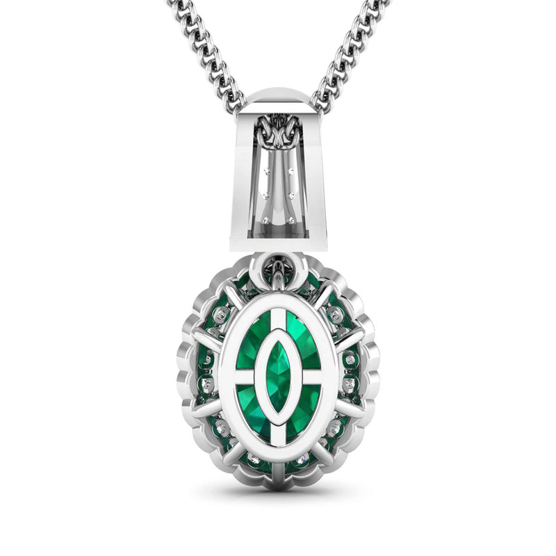 1.75 Carat Genuine Zambian Emerald and White Diamond 14K White Gold Pendant