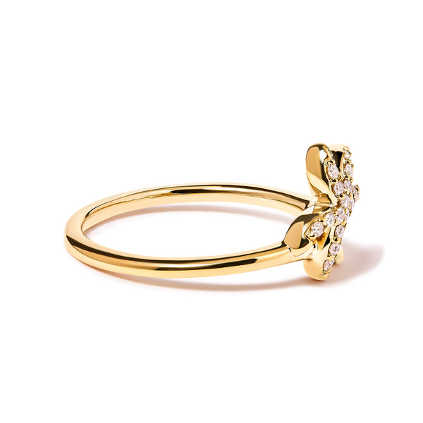 10K Yellow Gold 1/10 Cttw Diamond  Palm Tree Statement Ring (H-I Color, I1-I2 Clarity) - Ring Size 7