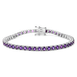 .925 Sterling Silver 7 3/8 Ctw Created Purple Amethyst Tennis Bracelet -7.25" Inches